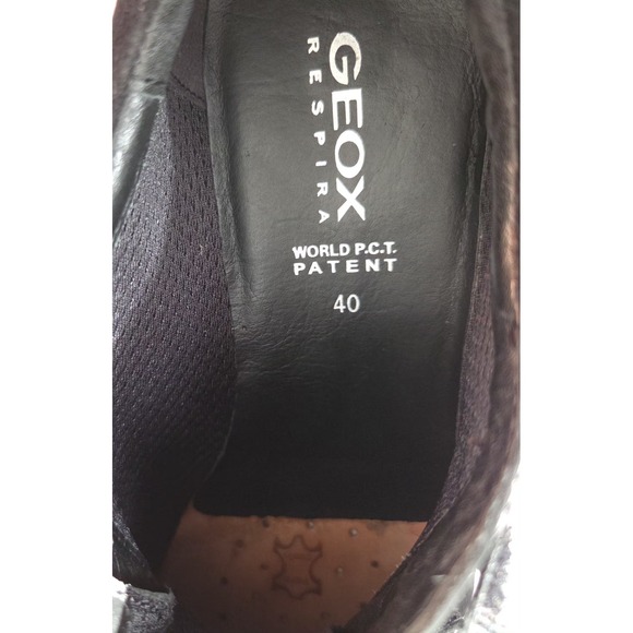 Geox Respira Sz 10 Leather  Sneakers Wedged Heel Womens Black D1387B‎ - Picture 15 of 15
